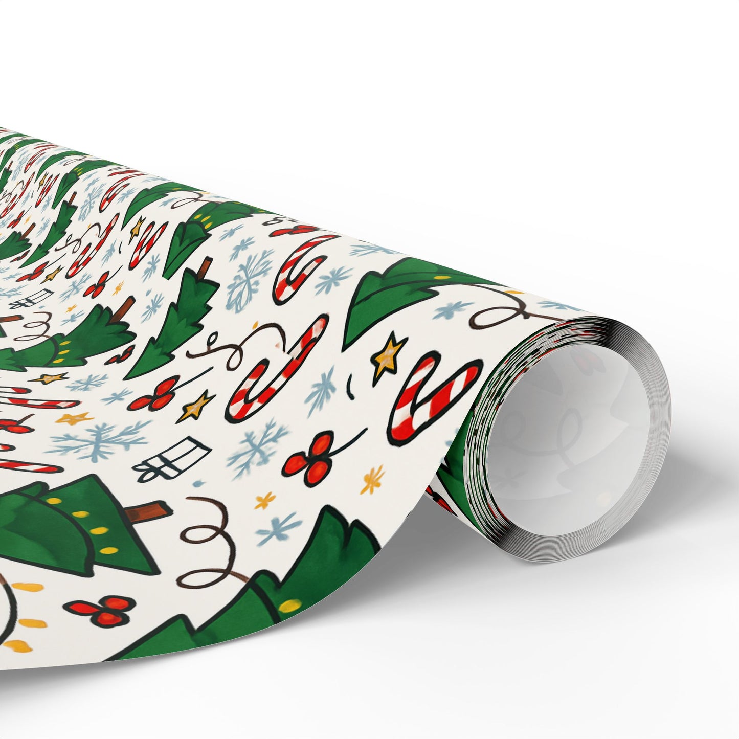 Christmas Trees & Candy Canes Wrapping Paper Roll — Festive Holiday Gift Wrap