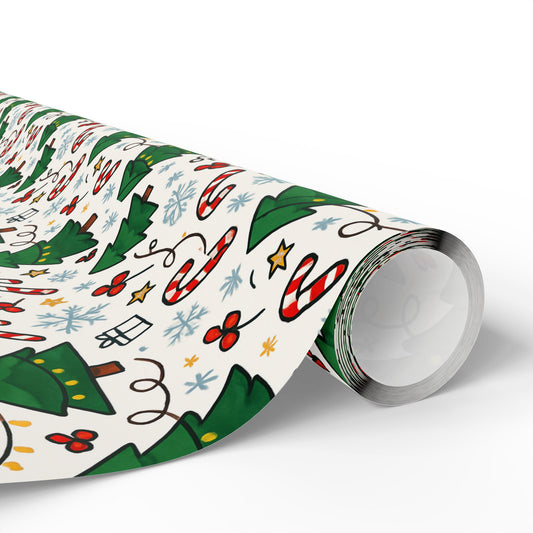Christmas Trees & Candy Canes Wrapping Paper Roll — Festive Holiday Gift Wrap
