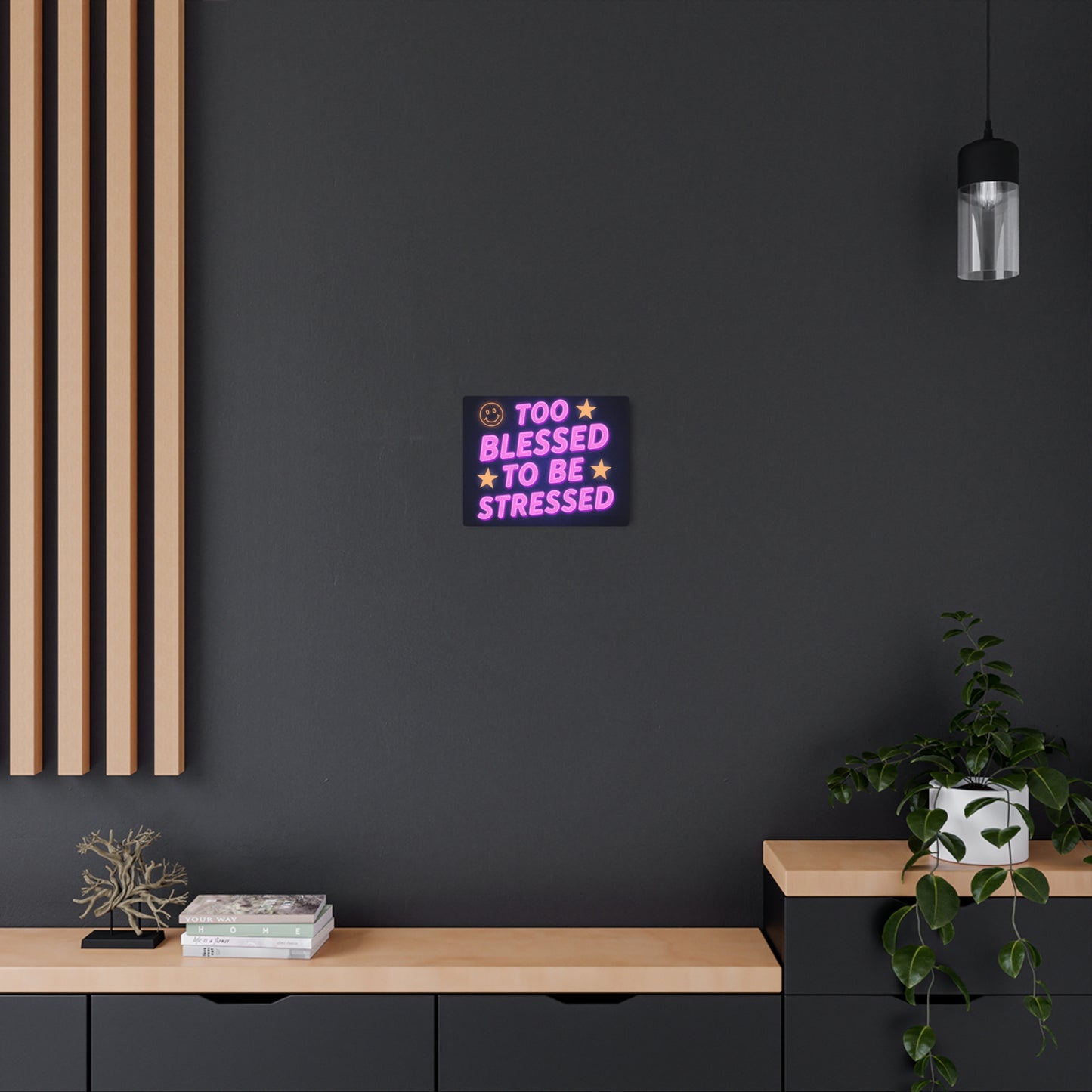 Too Blessed To Be Stressed Metal Art Sign — Neon Smile Wall Decor