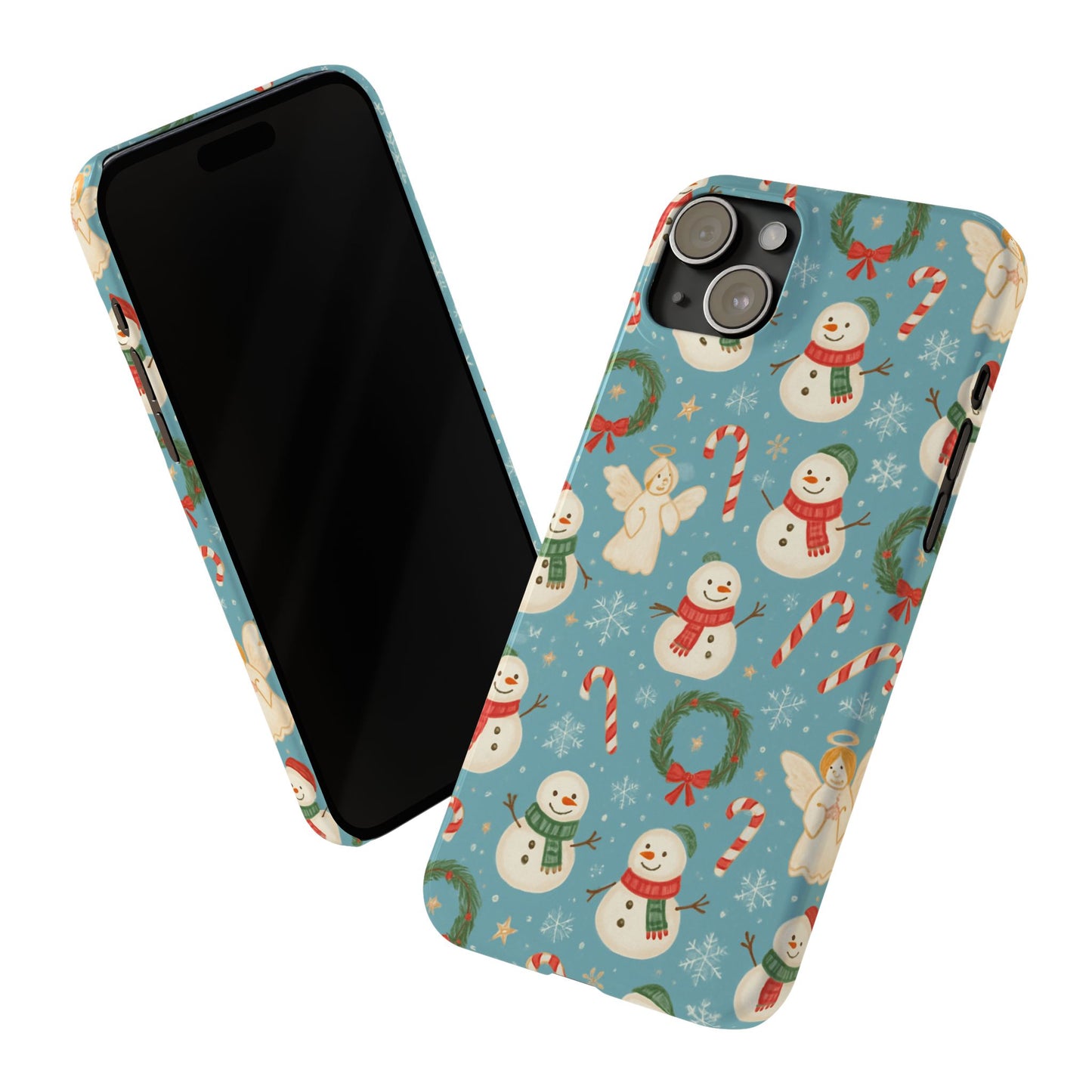 Holiday Snowman Slim Phone Case — Cute Christmas Candy Cane & Wreath Pattern