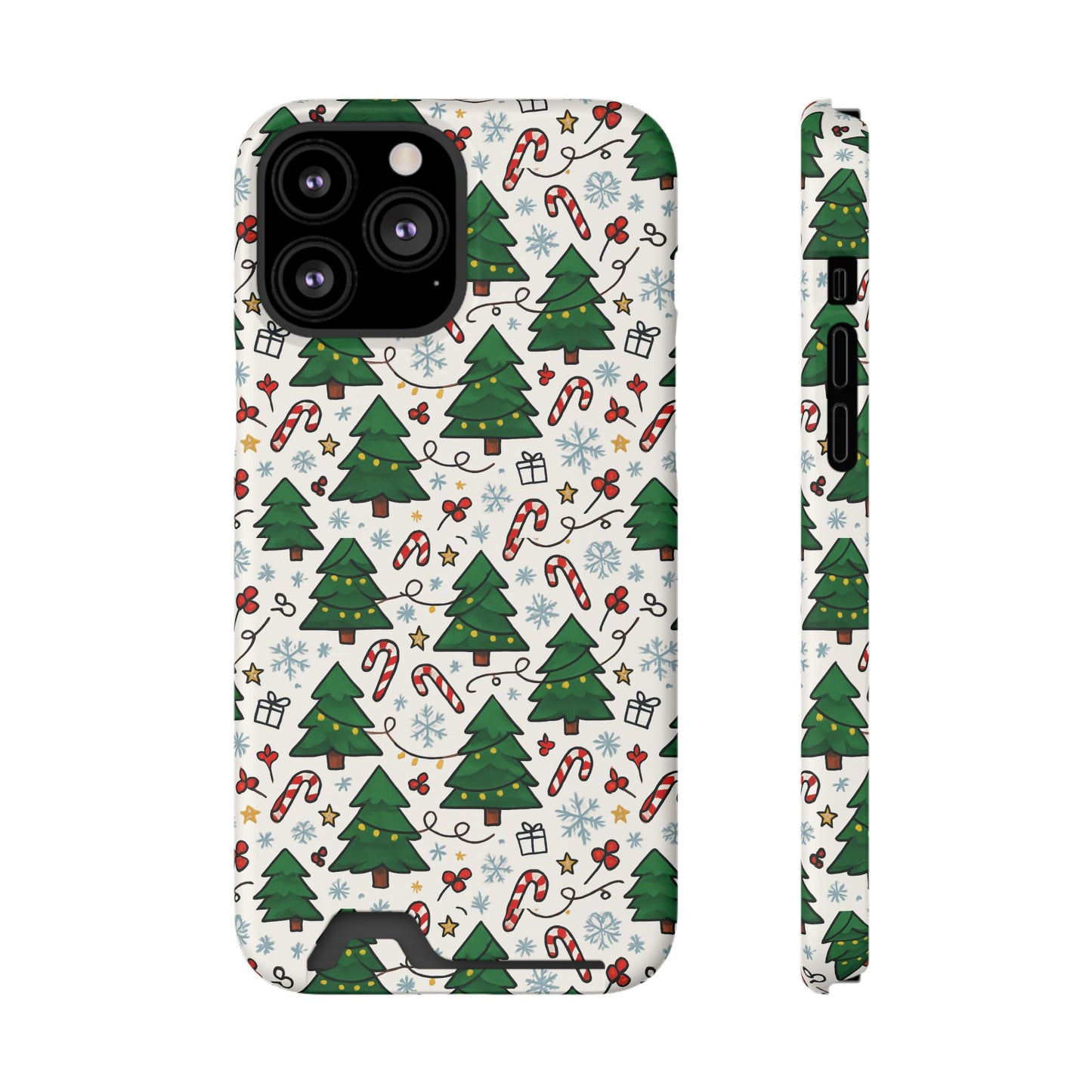 Festive Christmas Trees Phone Card Case – Holiday Candy Cane & Gift Pattern