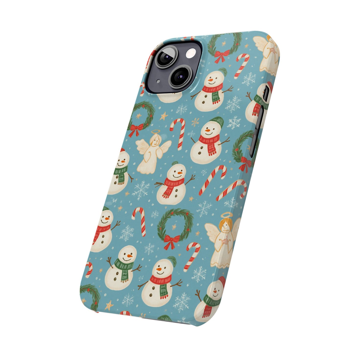 Holiday Snowman Slim Phone Case — Cute Christmas Candy Cane & Wreath Pattern