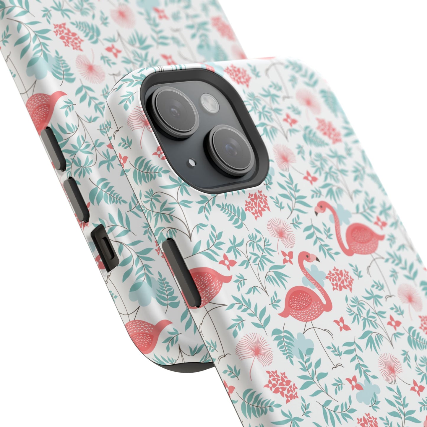 Flamingo Floral Impact Phone Case — Shockproof Protective Cover with Pink Flamingo & Botanical Pattern