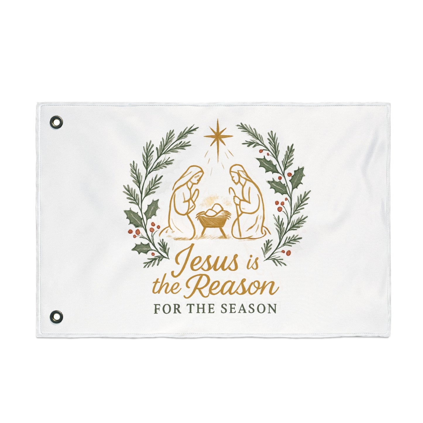 Double-Sided Flag — "Jesus Is the Reason for the Season" Nativity Christmas Flag