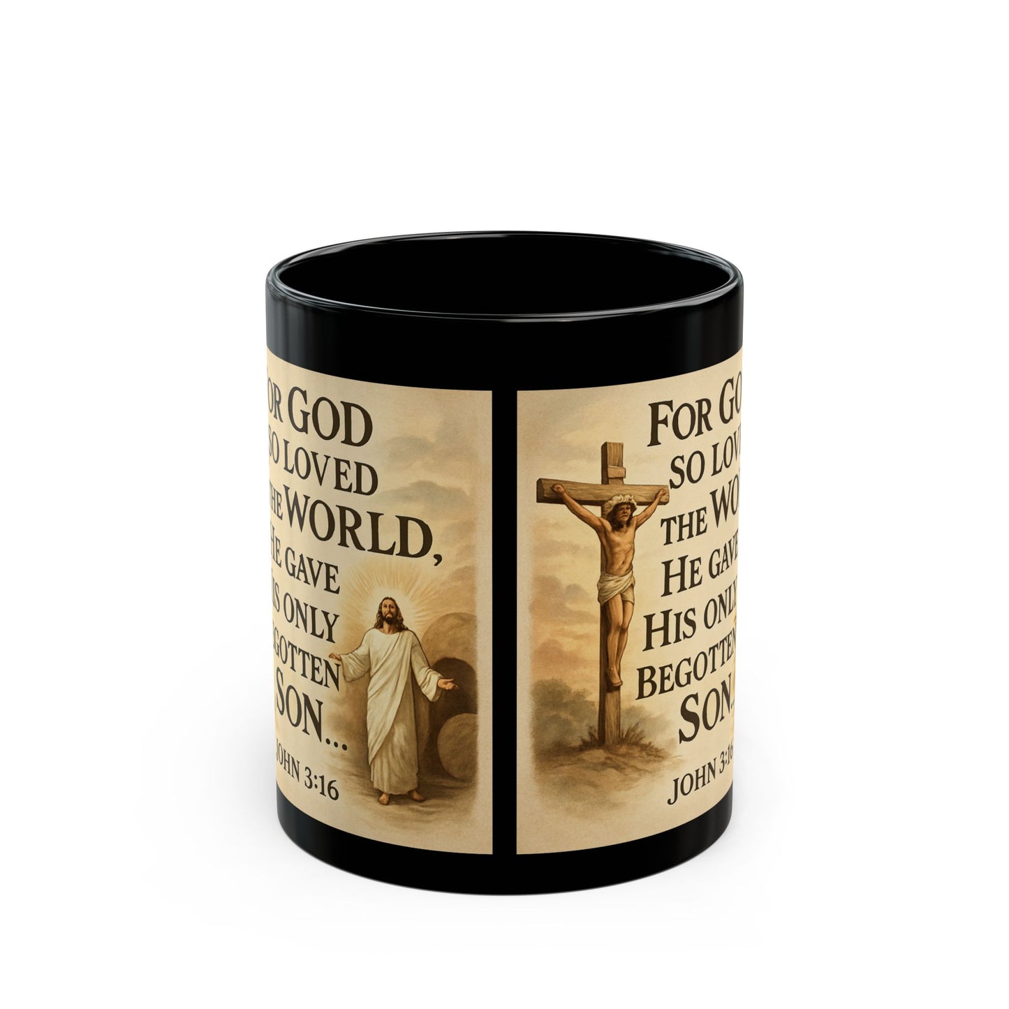 John 3:16 Black Coffee Cup "For God So Loved the World"