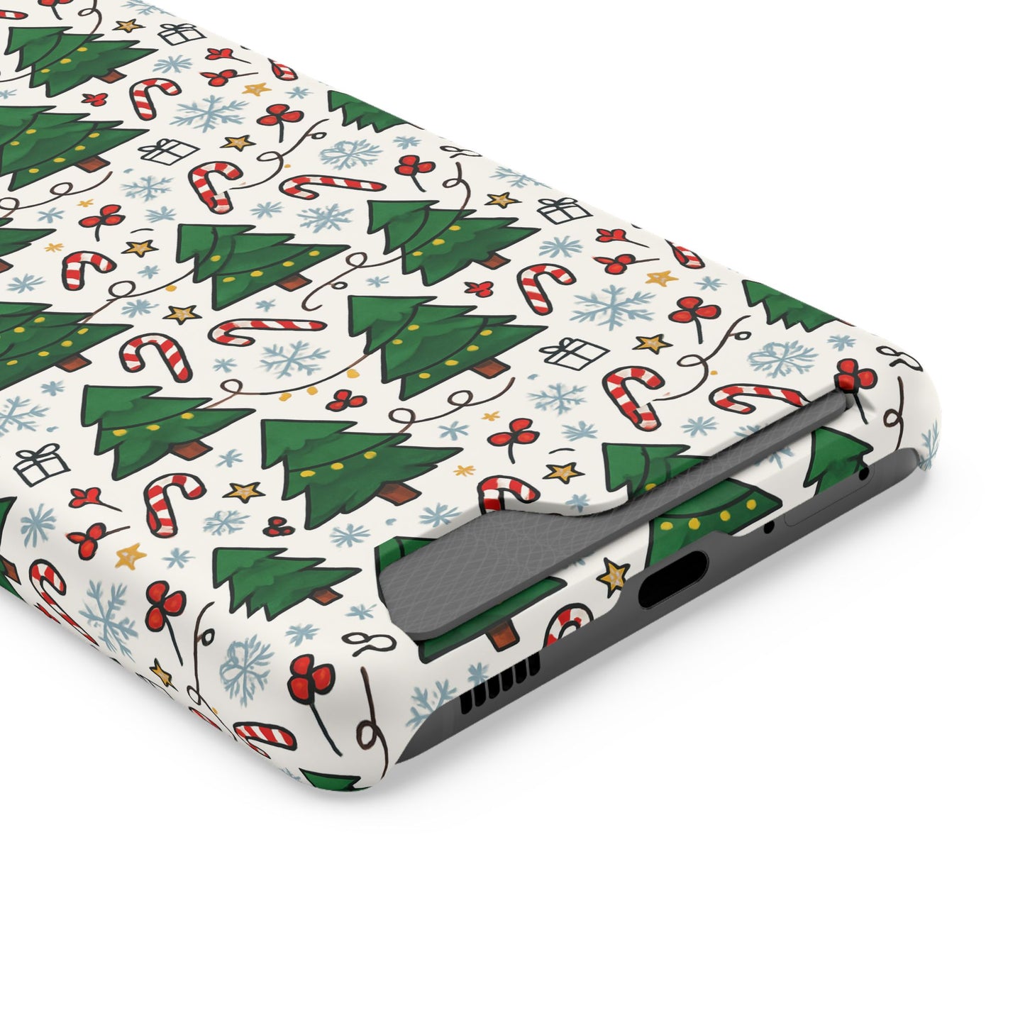 Festive Christmas Trees Phone Card Case – Holiday Candy Cane & Gift Pattern