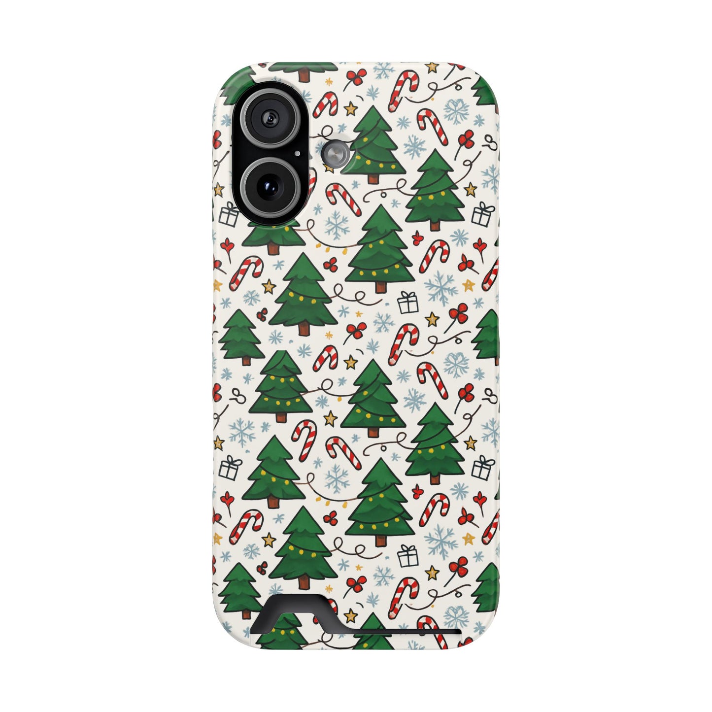 Festive Christmas Trees Phone Card Case – Holiday Candy Cane & Gift Pattern