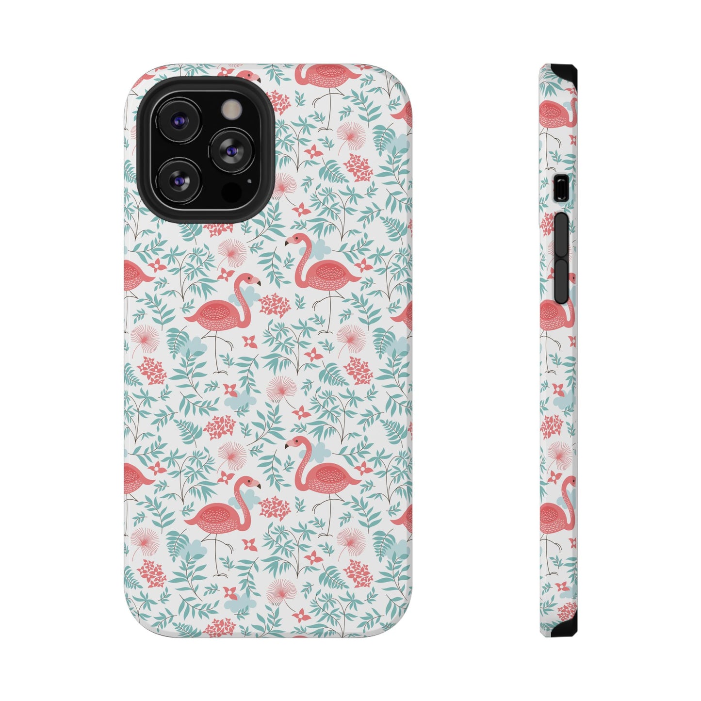 Flamingo Floral Impact Phone Case — Shockproof Protective Cover with Pink Flamingo & Botanical Pattern