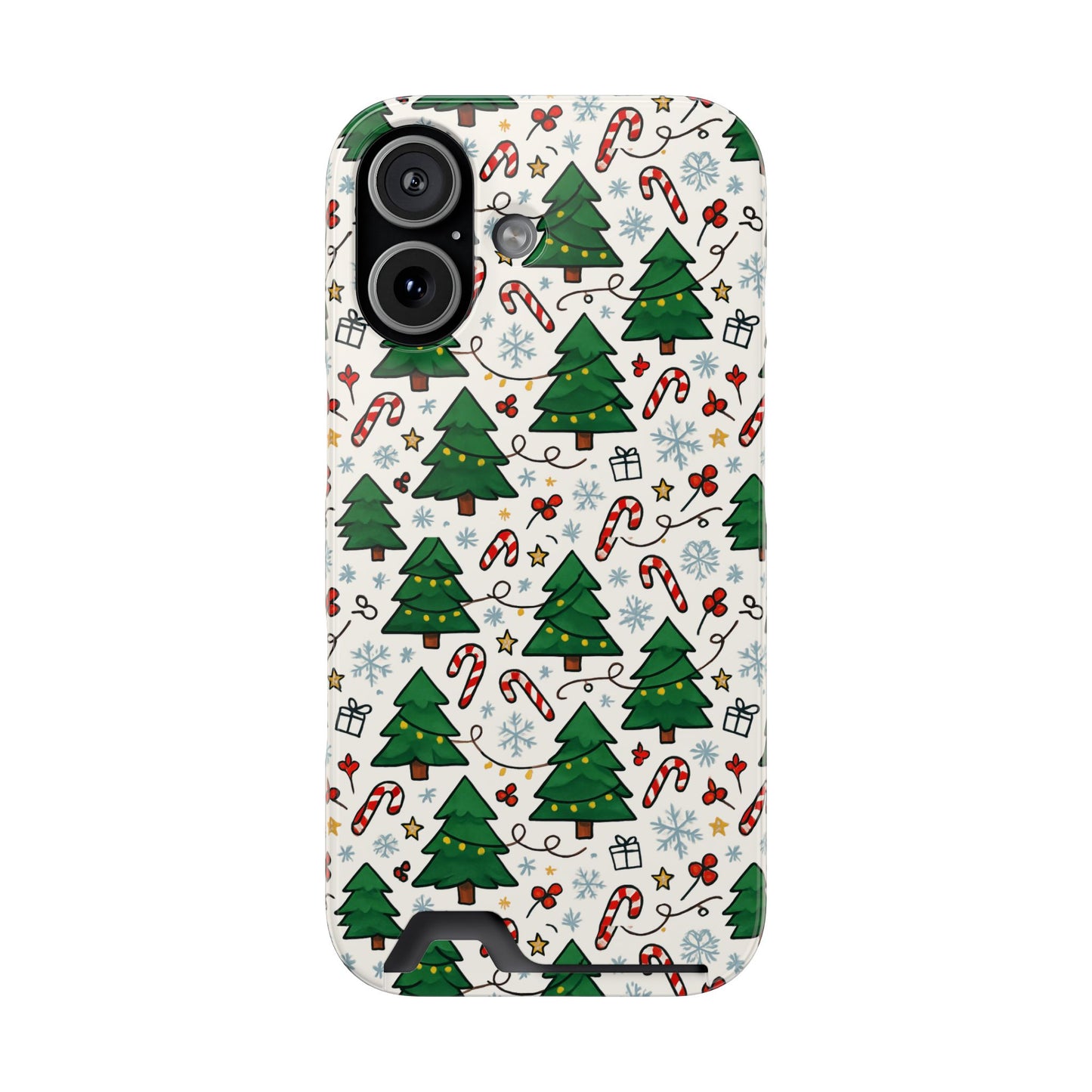 Festive Christmas Trees Phone Card Case – Holiday Candy Cane & Gift Pattern